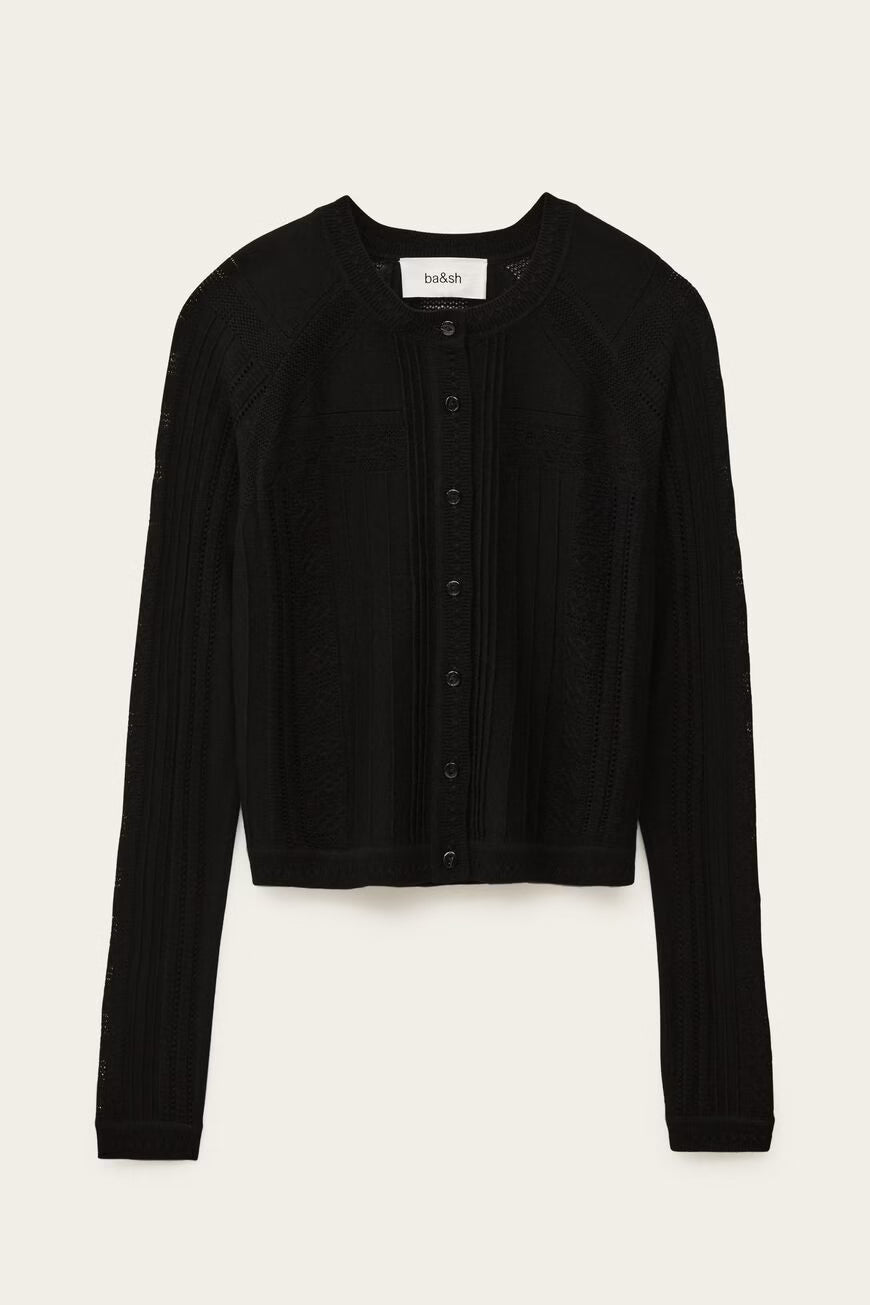 Black cardigan on a white background
