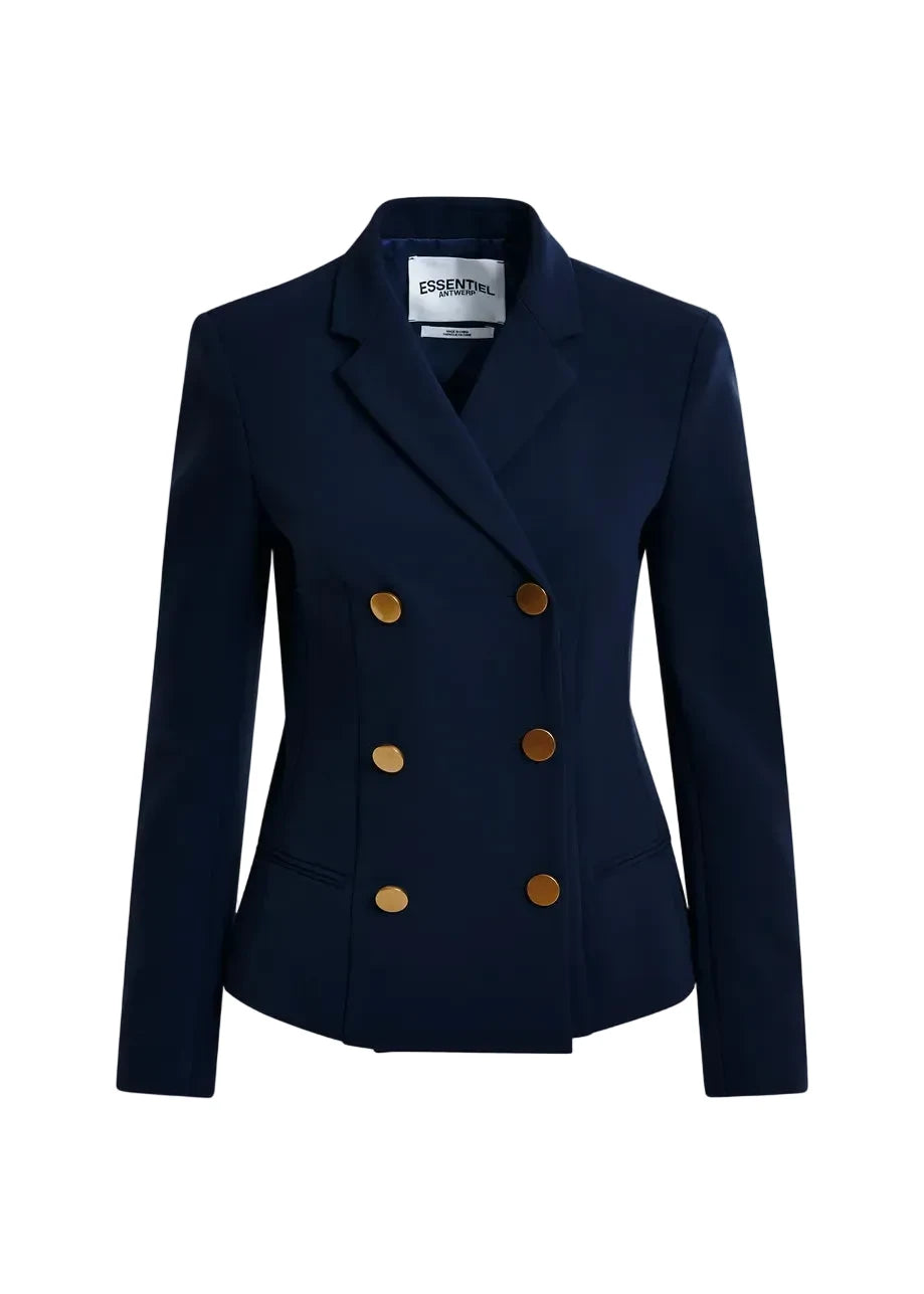 Essentiel Antwerp - Navy double-breasted blazer with gold-tone