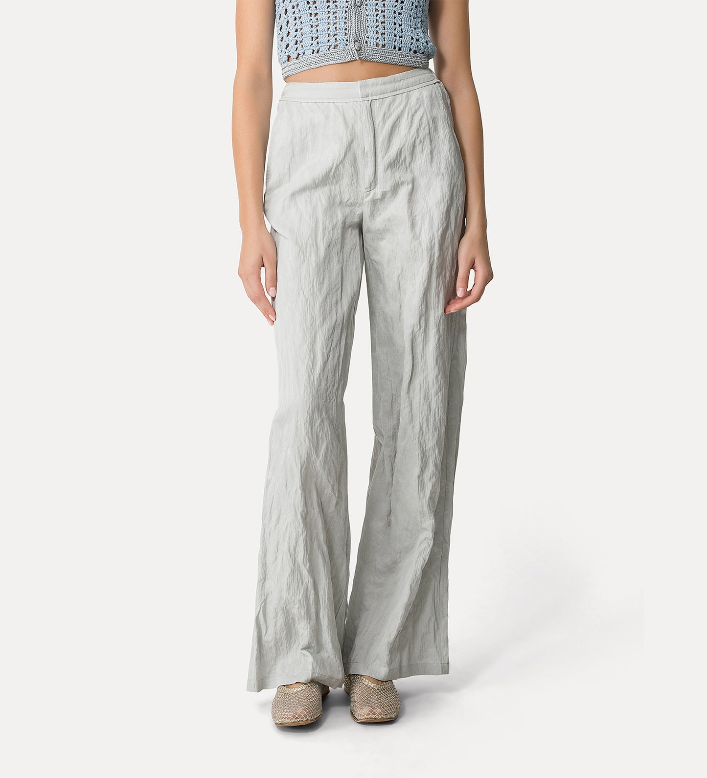 Flared Trousers in Crinkle Cotton