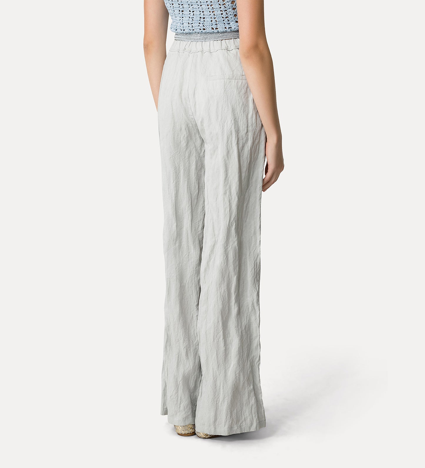 Flared Trousers in Crinkle Cotton