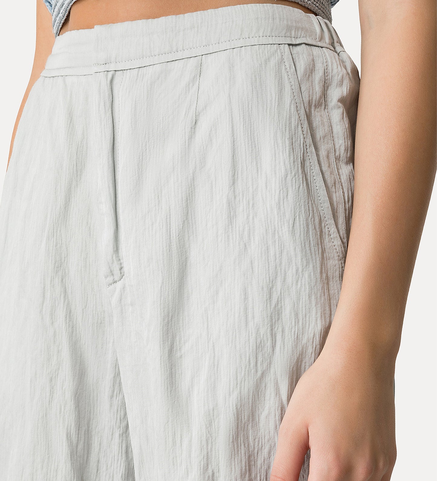 Flared Trousers in Crinkle Cotton