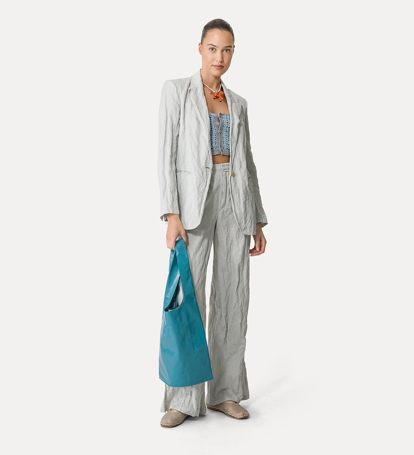 Flared Trousers in Crinkle Cotton