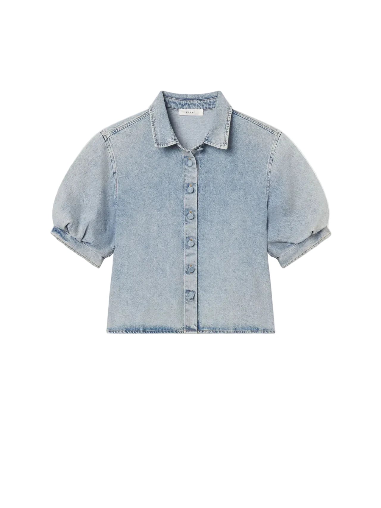 FRAME BILLOW Light blue denim shirt on a white background