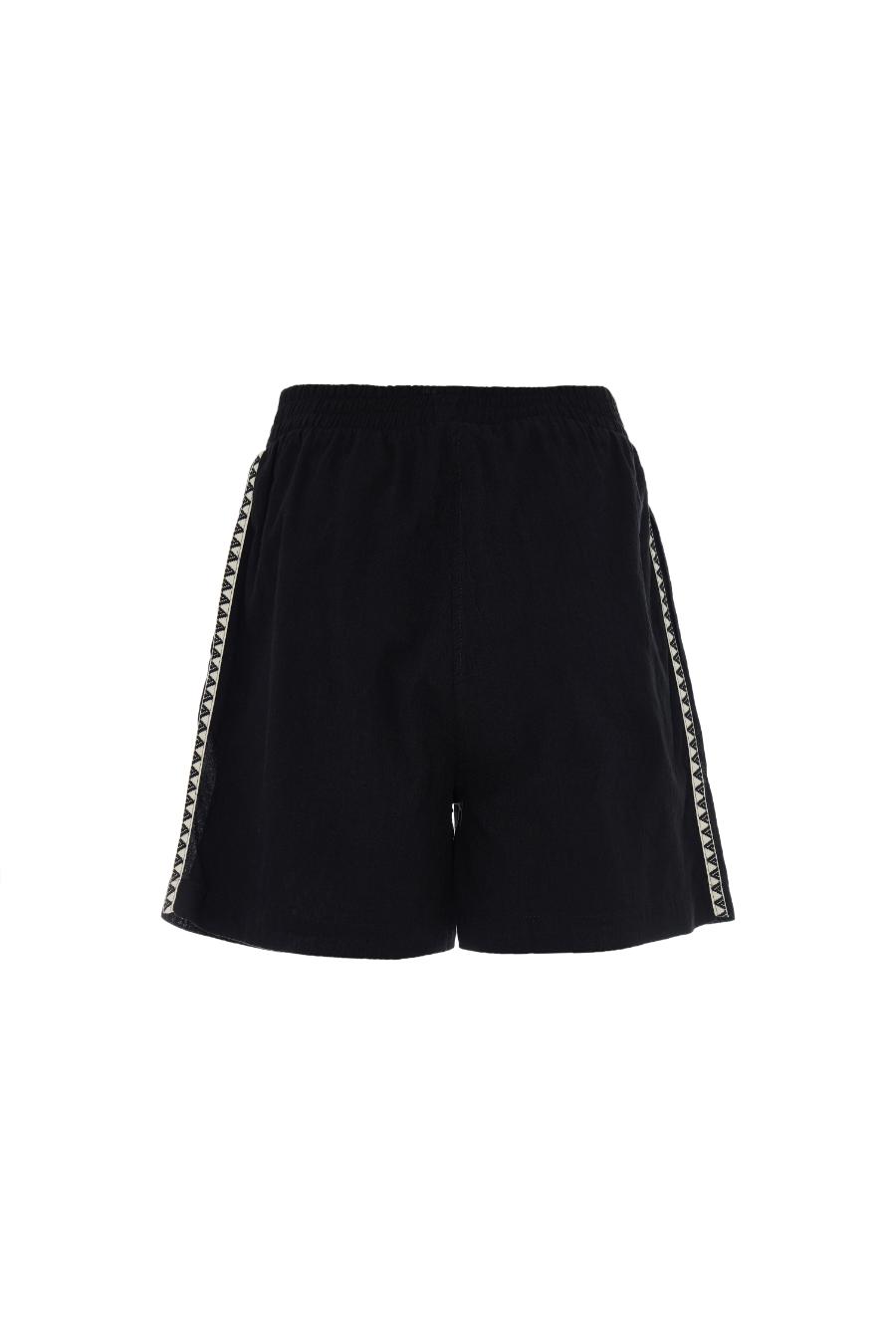 Black shorts with white trim on a white background