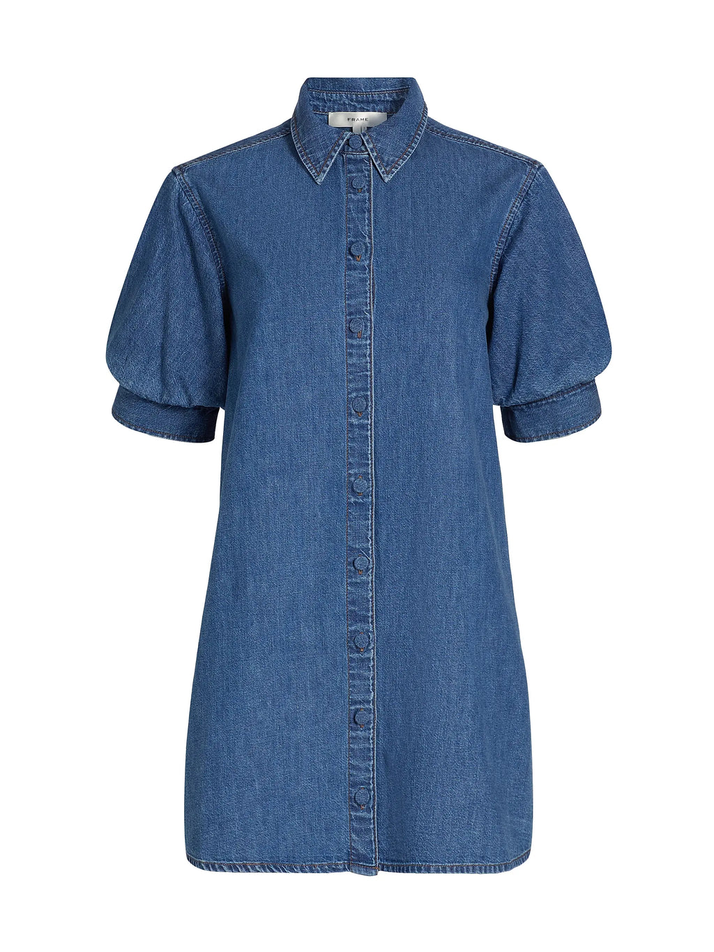 Blue denim dress on a white background. frame Antonia play denim dress
