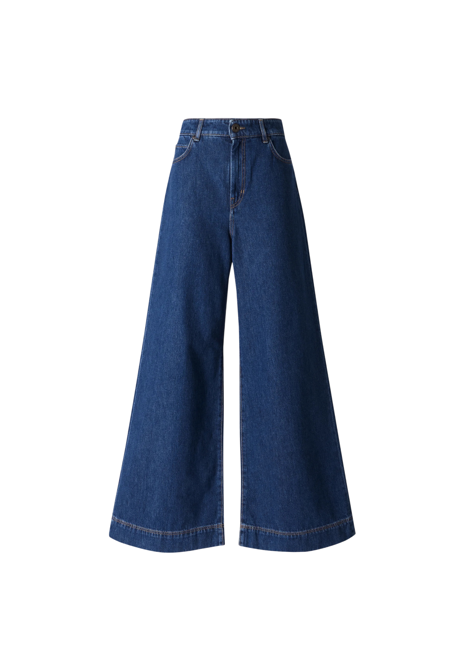 Blue wide-leg jeans on a white background