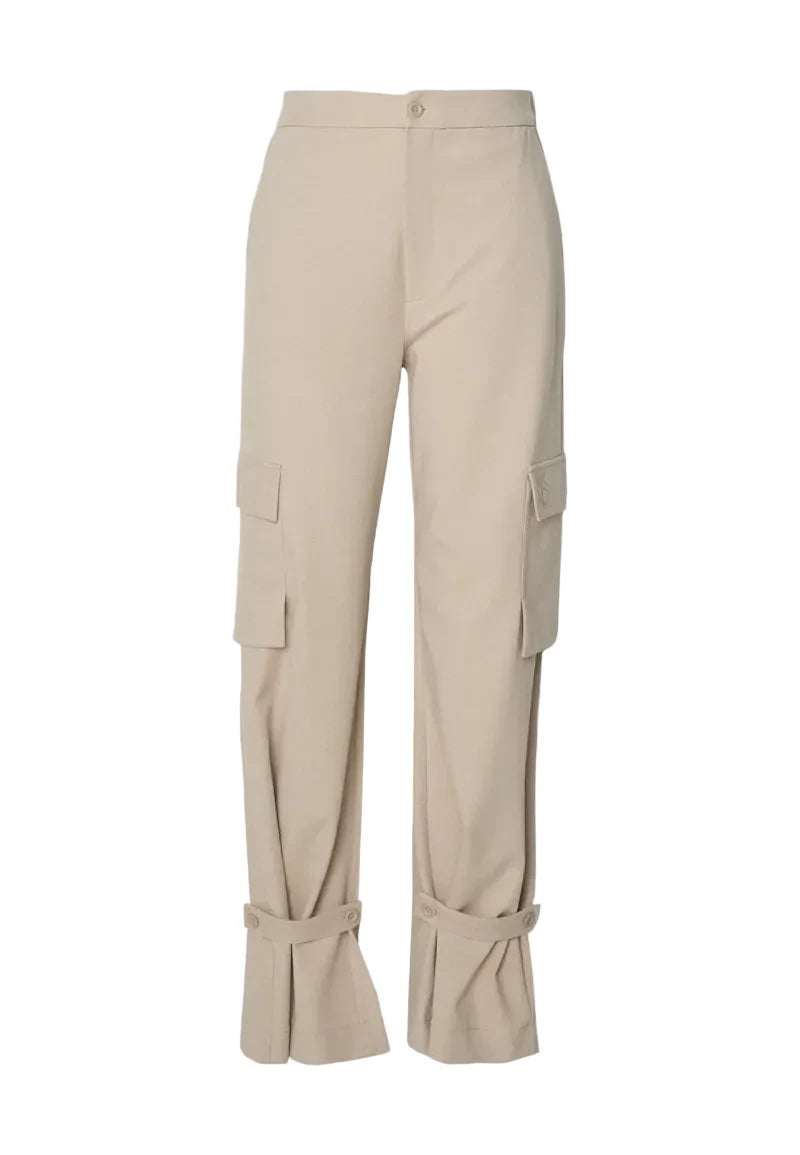 Beige cargo pants on a white background