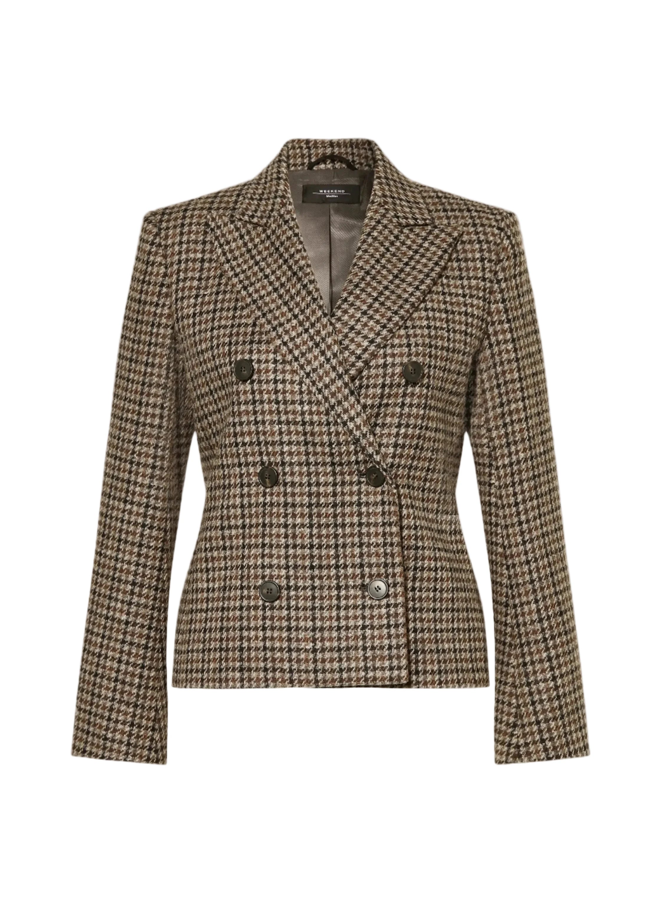 Houndstooth patterned blazer on a white background