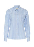 Blue and white striped shirt on a light gray background.weekend Max Mara Bahamas shirt