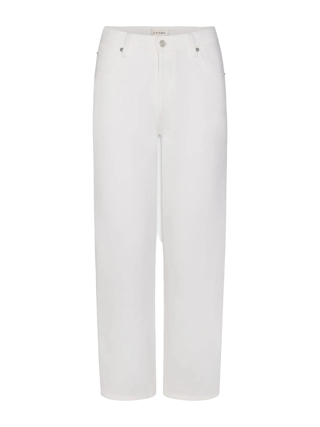 White cropped wide-leg jeans with a straight, relaxed fit, shown flat against a light gray background.