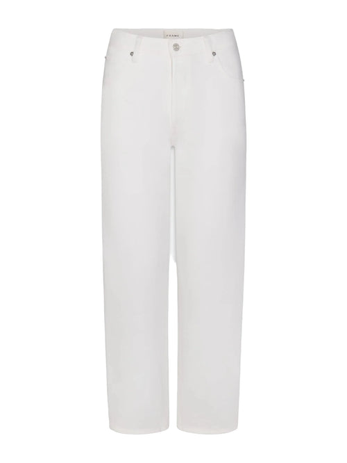 White cropped wide-leg jeans with a straight, relaxed fit, shown flat against a light gray background.