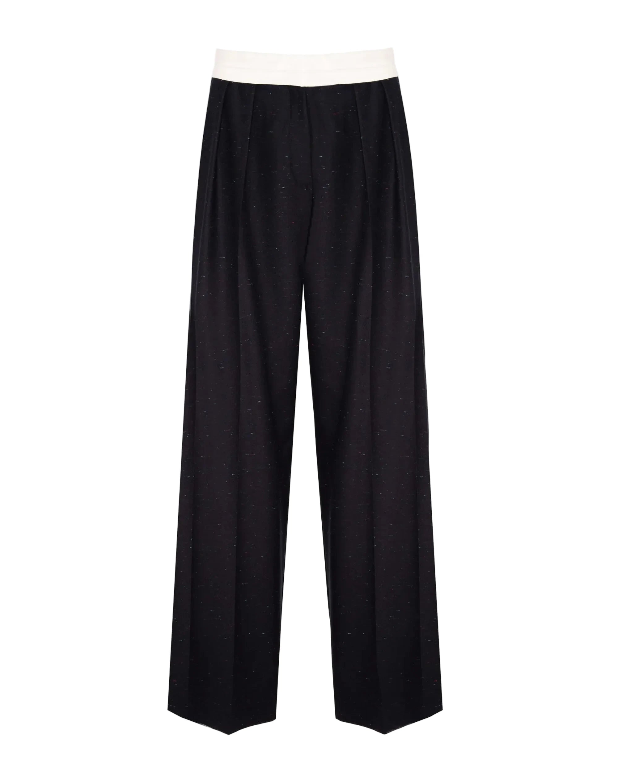 Black wide-leg pants on a white background