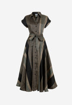 SARA ROKA Plaid LINEN dress with a belt on a white background SHOP ONLINE