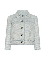 Light blue patterned jacket with buttons on a white background, Jia l'agence tweed jacket