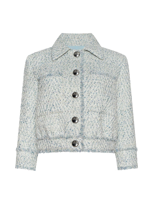 Light blue patterned jacket with buttons on a white background, Jia l'agence tweed jacket