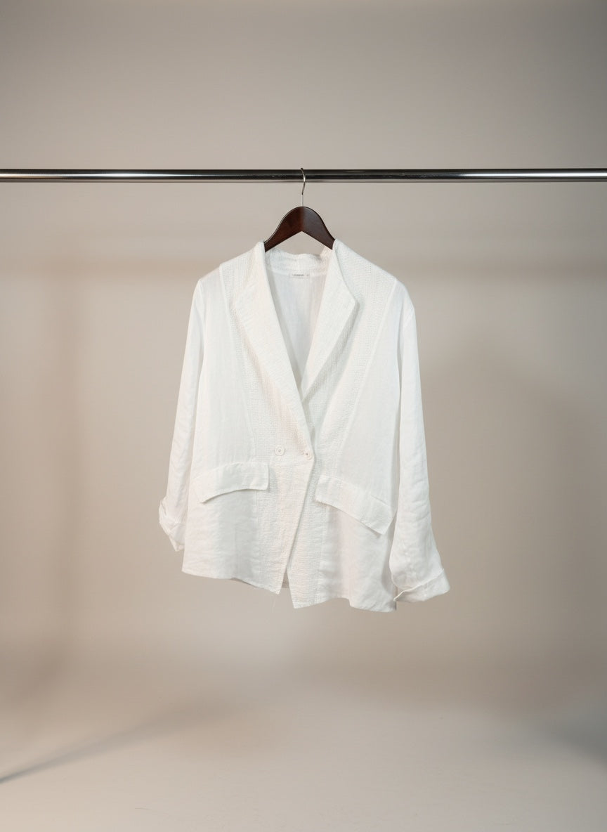 transit par such White blazer on a hanger against a plain background