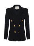 l'agence Black blazer with gold buttons on a white background