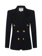 l'agence Black blazer with gold buttons on a white background