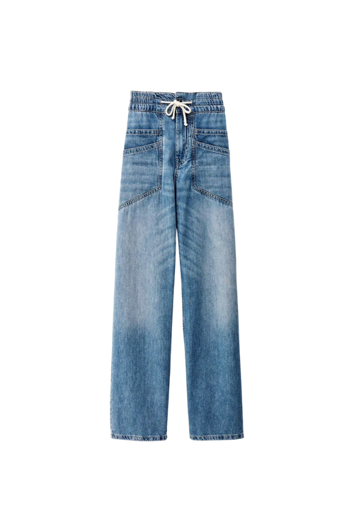 The MIMA jeans by ba&sh are an ode to casual style. These trousers have a loose fit, complemented by an elasticated waistband with a rope drawstring. The denim is soft and comfortable to wear. These jeans also have double front pockets. Wear with a t-shirt or jumper and a pair of trainers. To elevate the look, you can roll up the cuffs.
