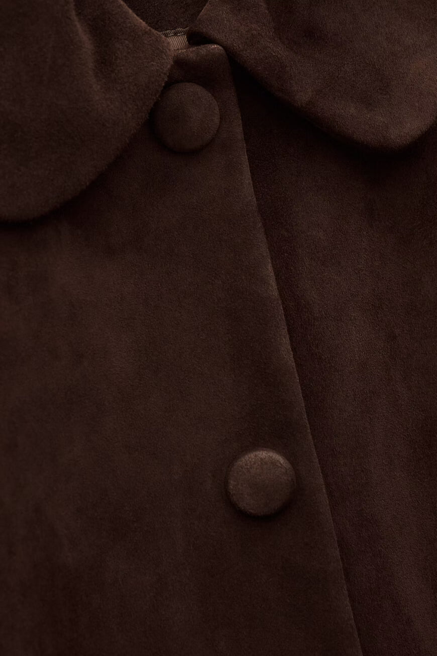 Close-up of a brown coat with buttons