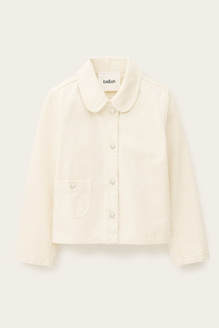 White jacket with a collar on a light gray background
