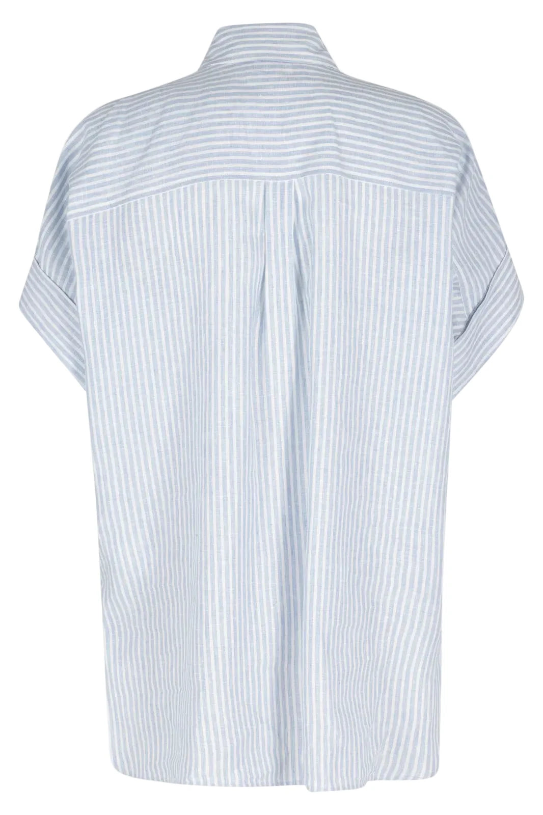 Light blue and white striped shirt on a white background