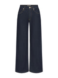 Dark indigo wide-leg denim jeans shown flat against a light gray background.