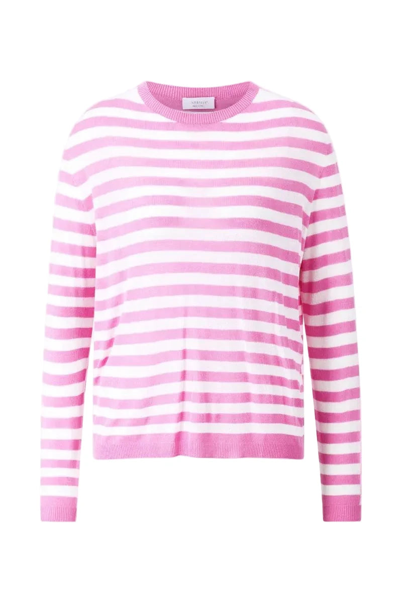 rich and royal Pink and white striped sweater on a light gray background shop online muse boutique hawthorn