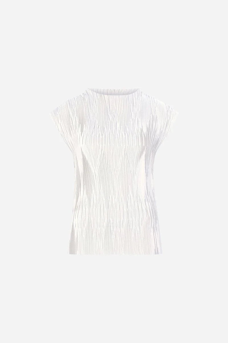 rich and royal White sleeveless top with a subtle pattern on a white background shop online muse boutique hawthorn