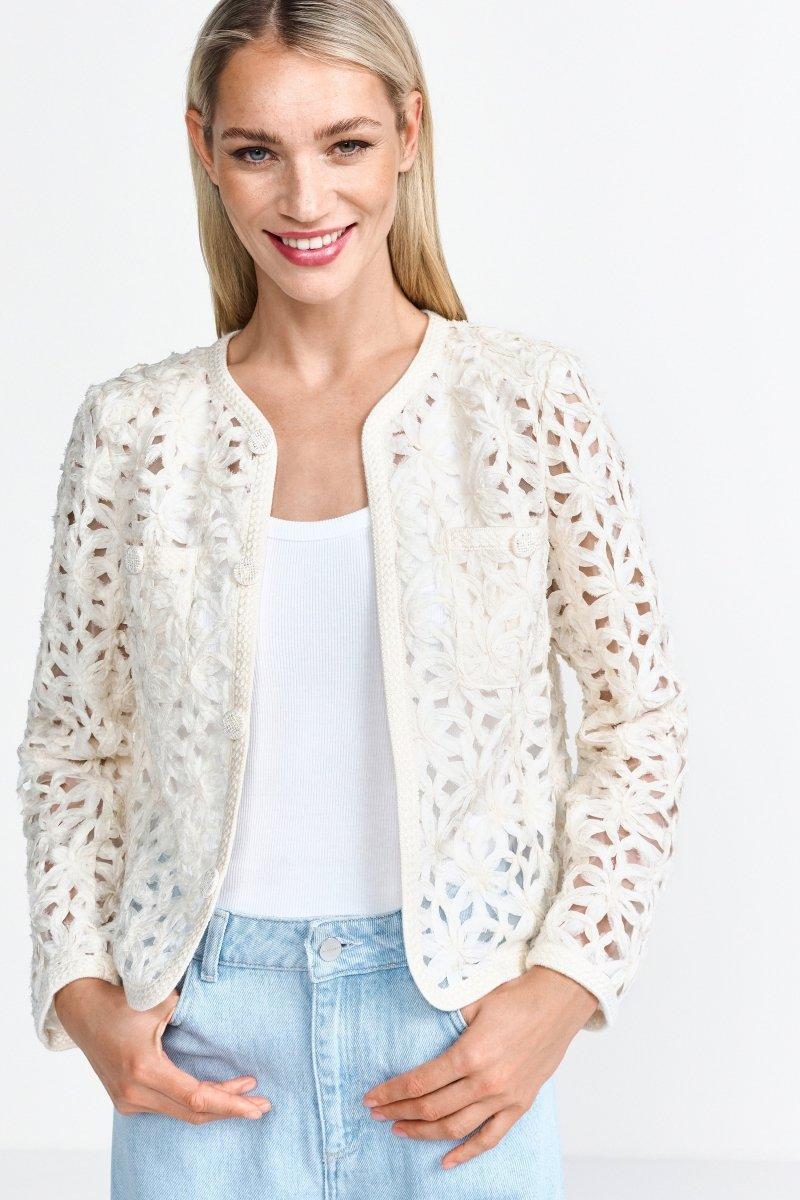 White Blazer Jacket Made Of Eyelet Lace