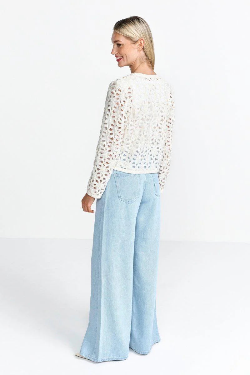 White Blazer Jacket Made Of Eyelet Lace