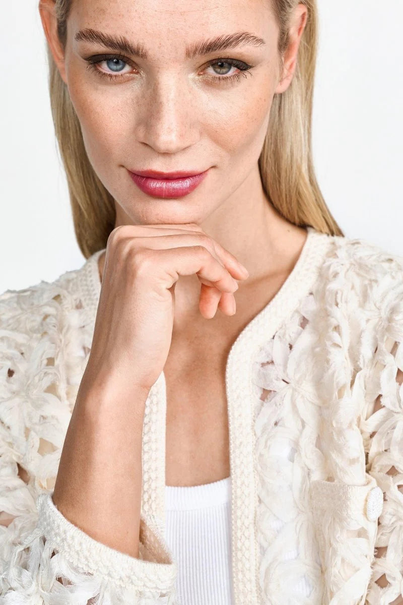 White Blazer Jacket Made Of Eyelet Lace