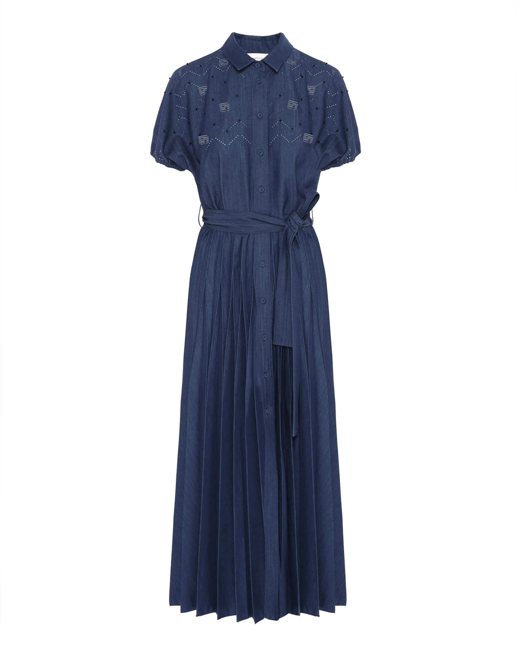 Estella Pleated and Hand Embroidery Denim Dress