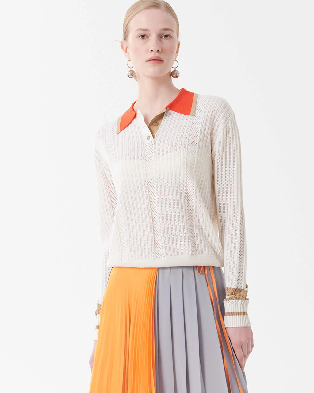Talitha Perforated Silk Blend Polo with Contrasting accents