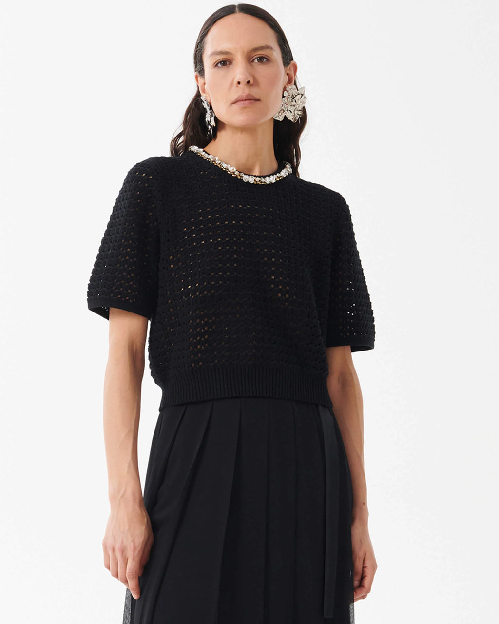 Eris Perforated T-Shirt with Chain and Crystal Collier