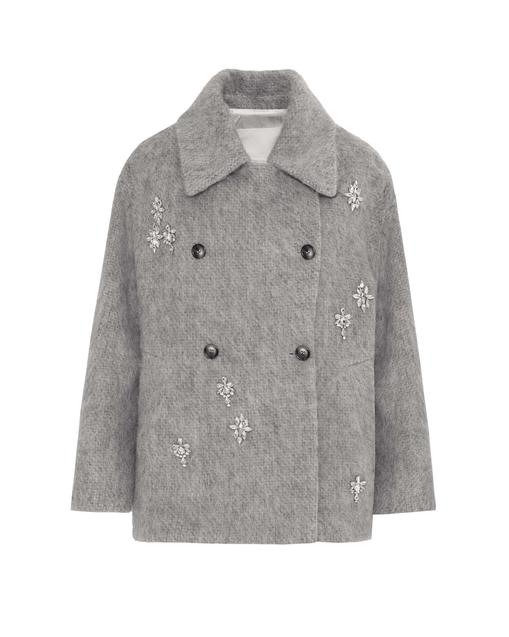 Gray coat with decorative elements on a white background
