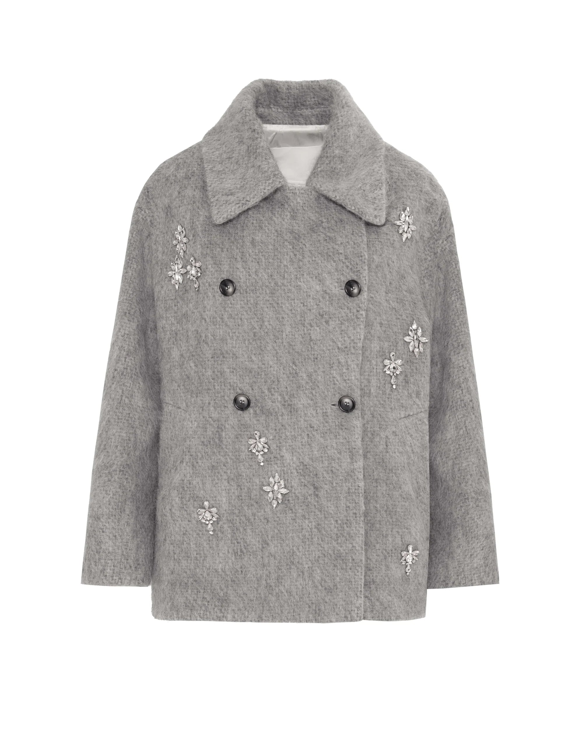 Gray coat with decorative elements on a white background