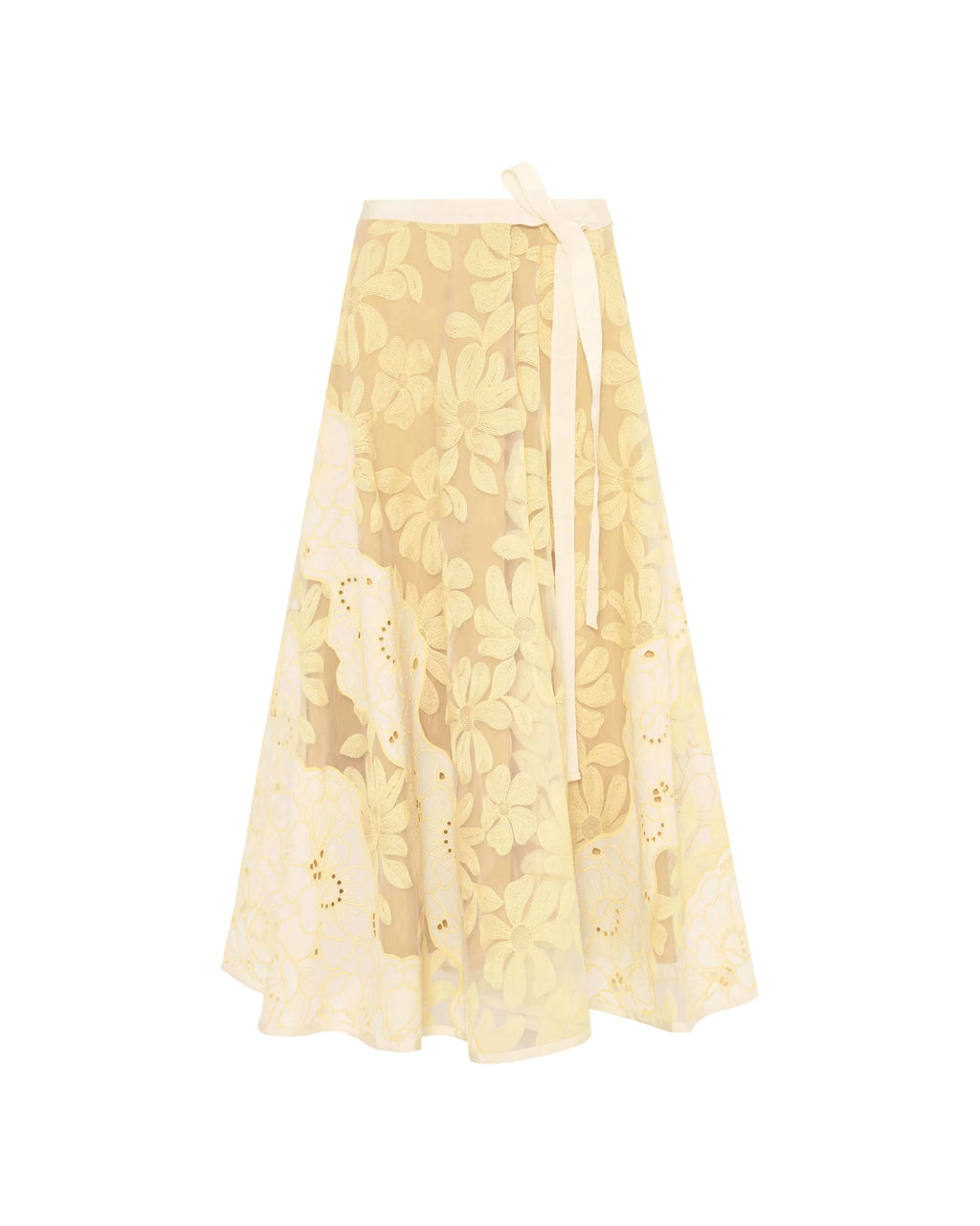 Yellow lace skirt on a white background