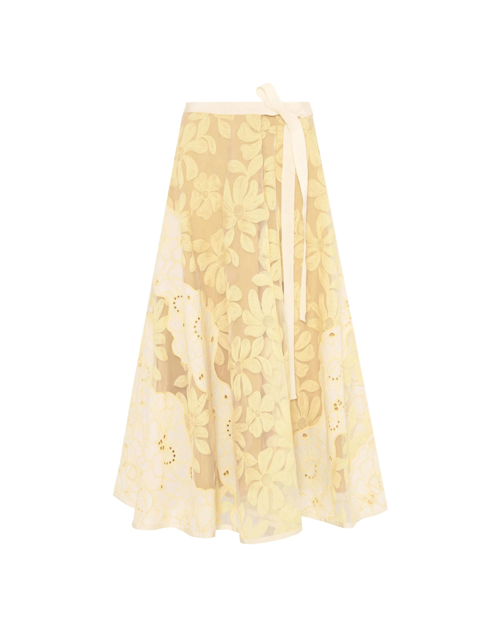 Yellow lace skirt on a white background