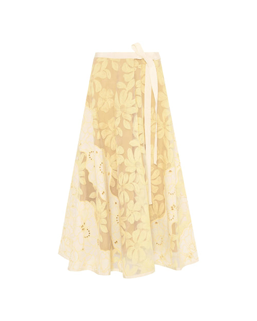 Yellow lace skirt on a white background