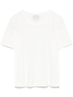 White t-shirt with a brand logo on a white background