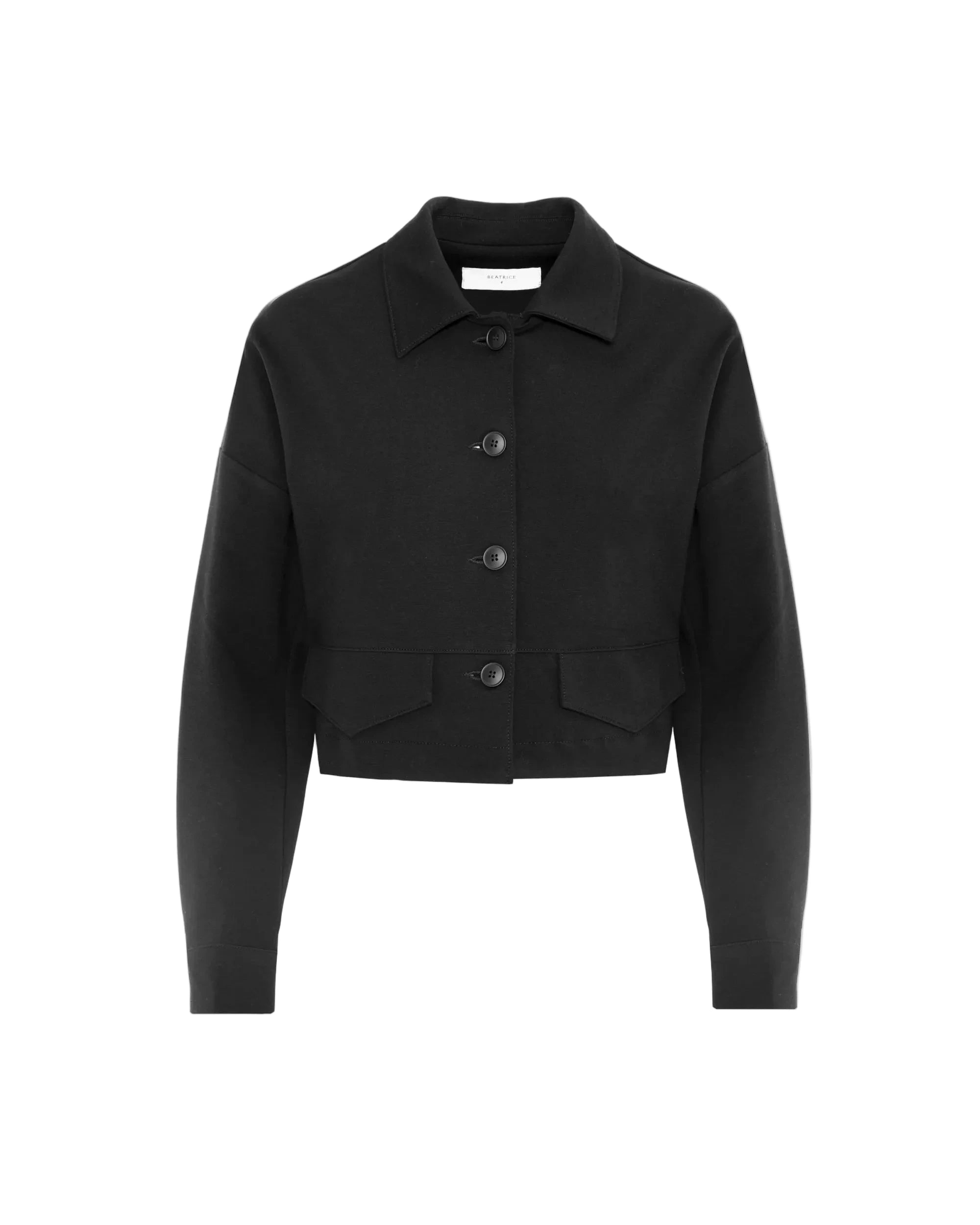 Black crop  jacket with buttons on a white background