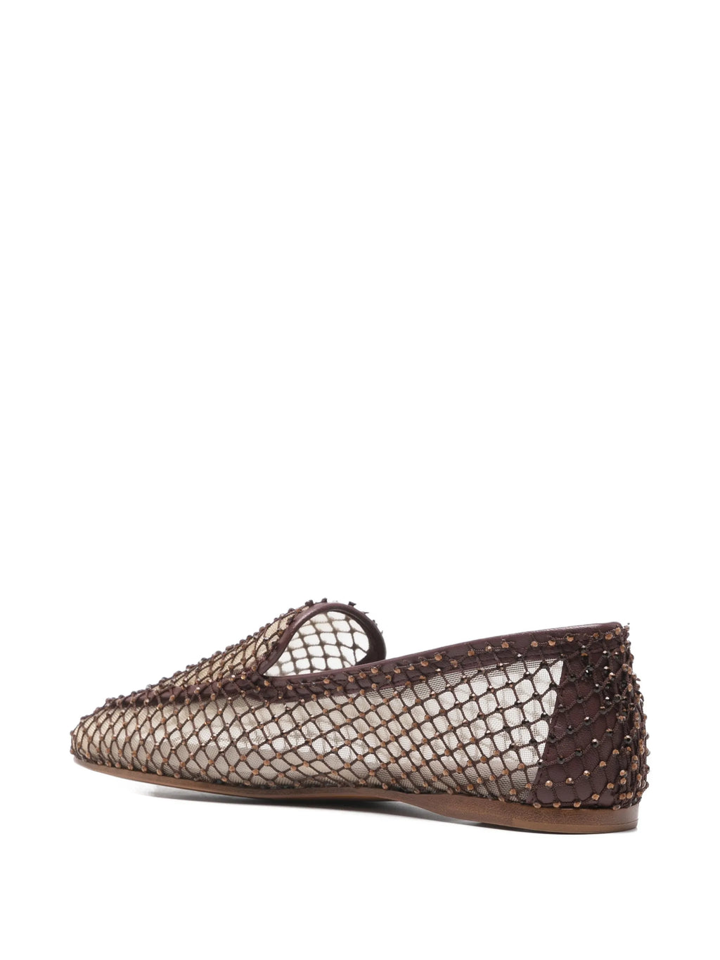Brown mesh flat shoe on a white background
