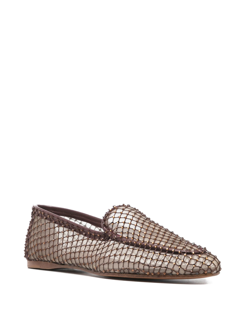 Metallic loafers with a textured pattern on a white background