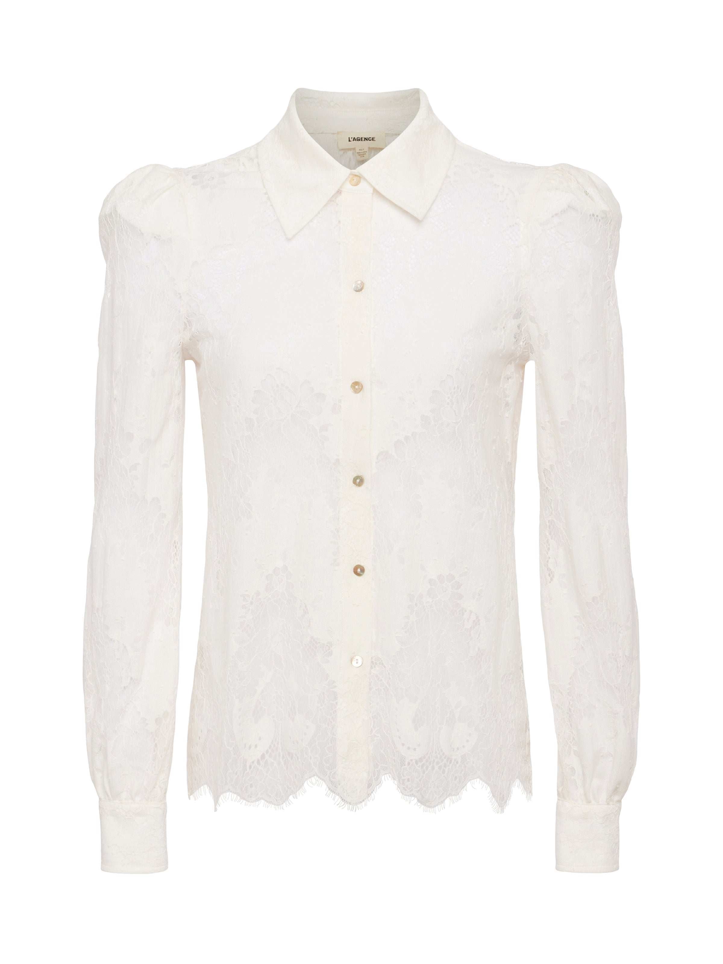 White lace blouse on a white background. Jenica lace blouse 