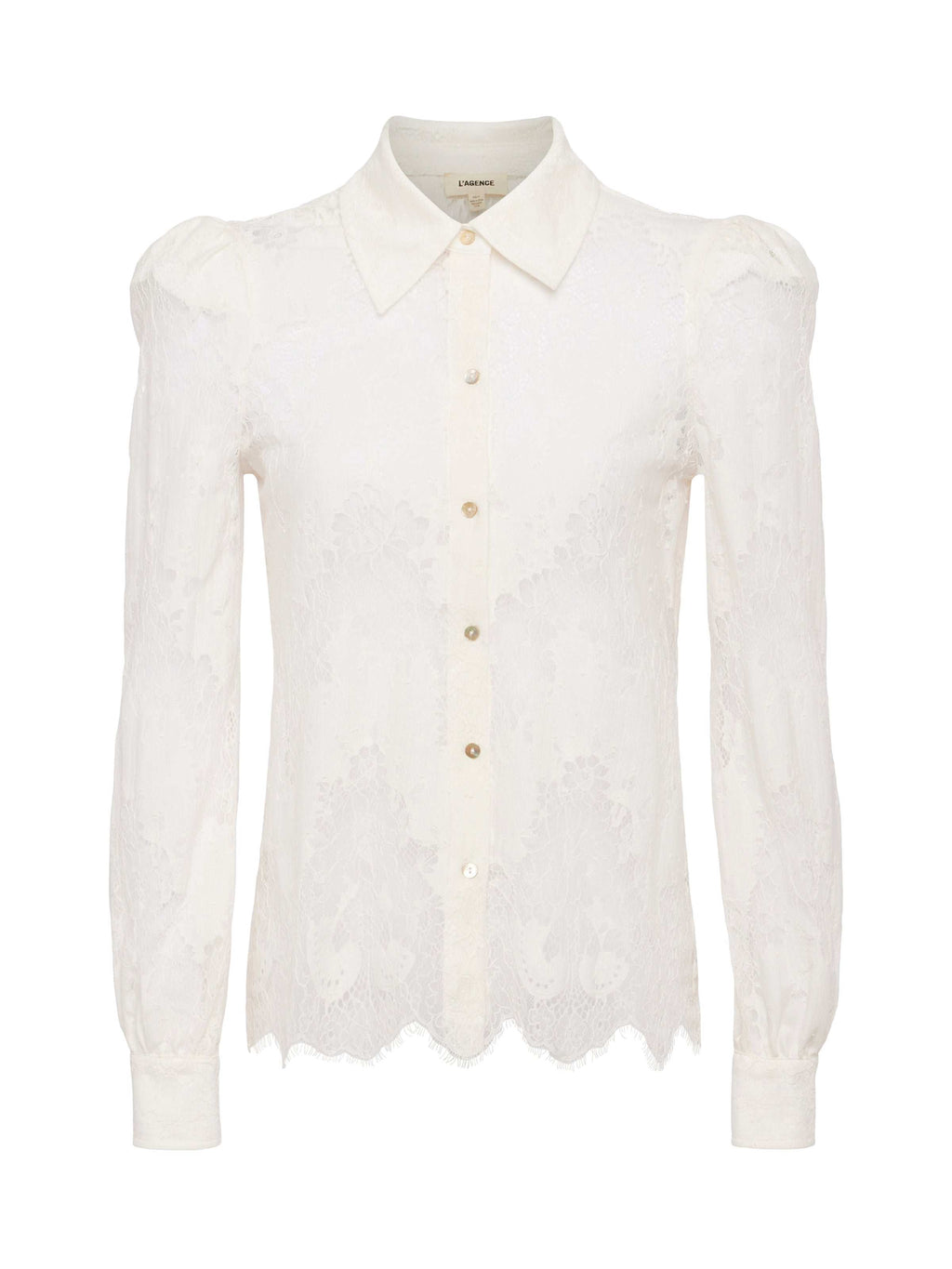 White lace blouse on a white background. Jenica lace blouse 
