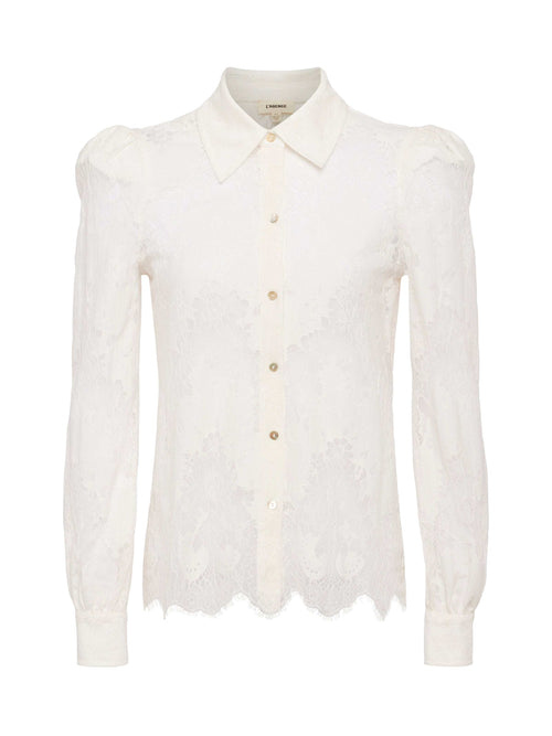 White lace blouse on a white background. Jenica lace blouse 