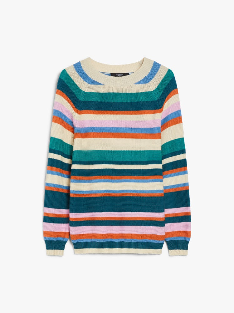 Multicolored striped sweater on a white background