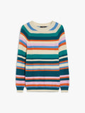 Multicolored striped sweater on a white background