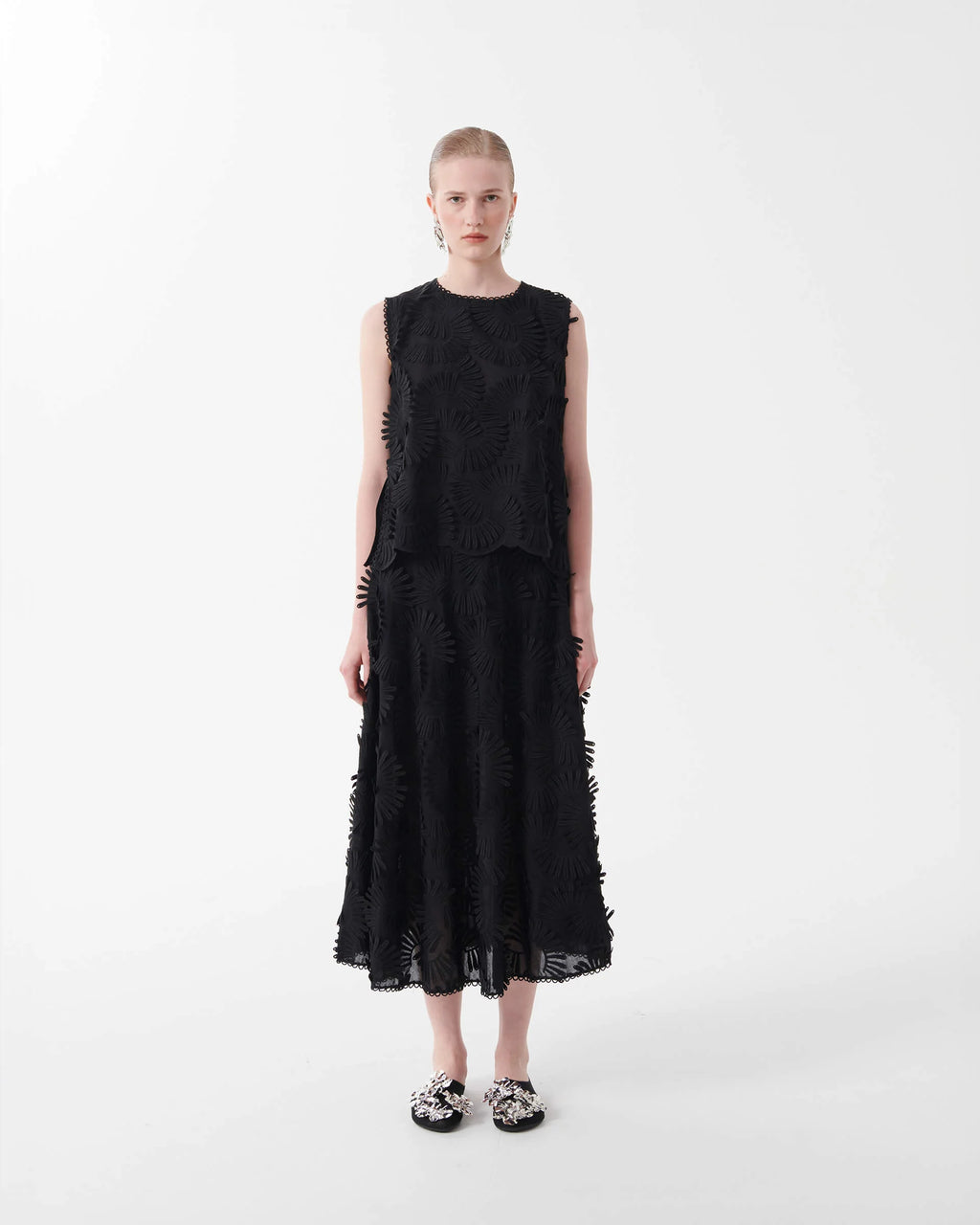 Nova Cotton Flared skirt with Embossed Flowers